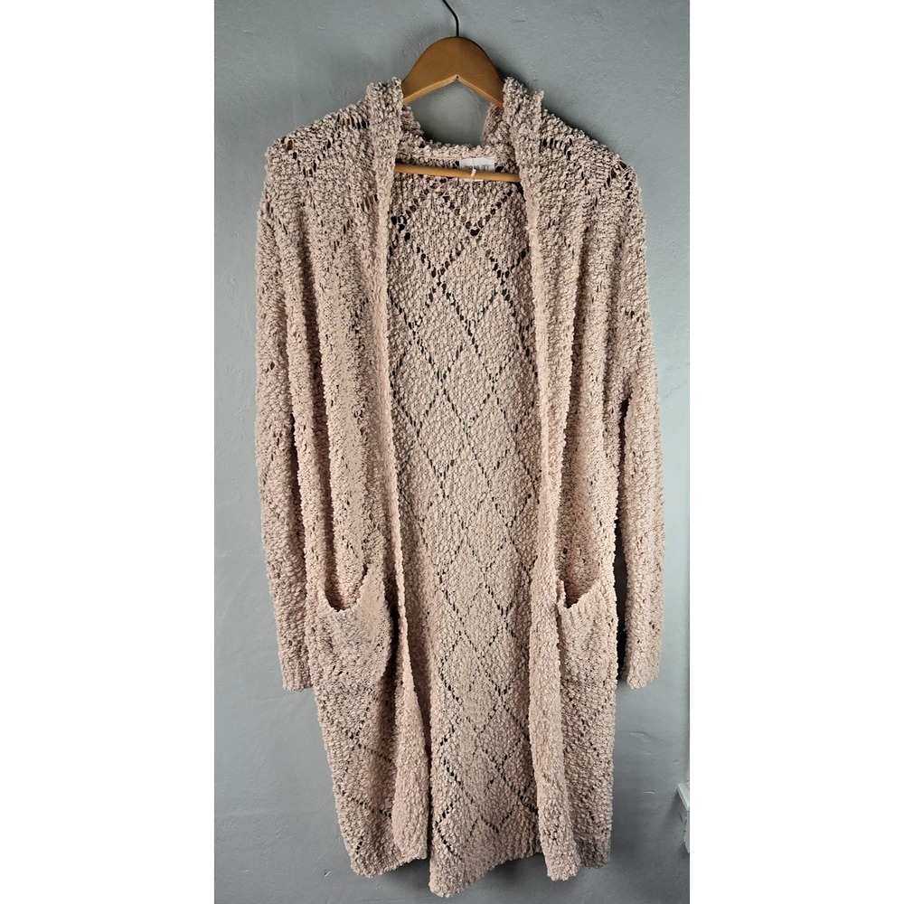 Sienna Sky Womens Beige Popcorn Knit Hooded Cardigan Longline Open Front M